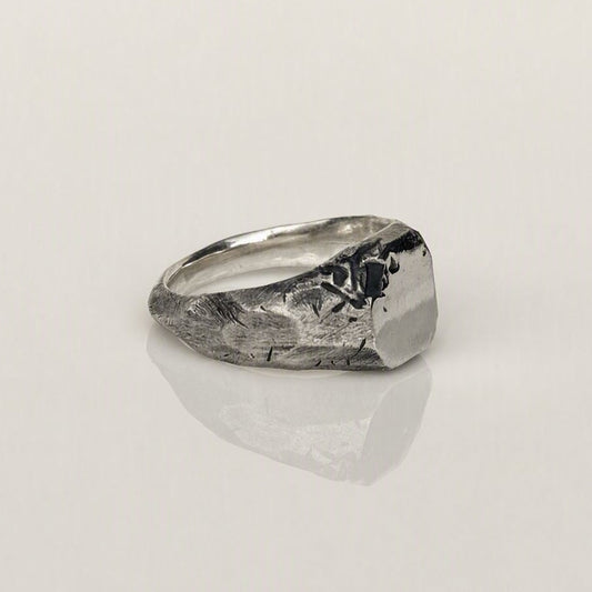 rough texture sterling silver signet ring mens