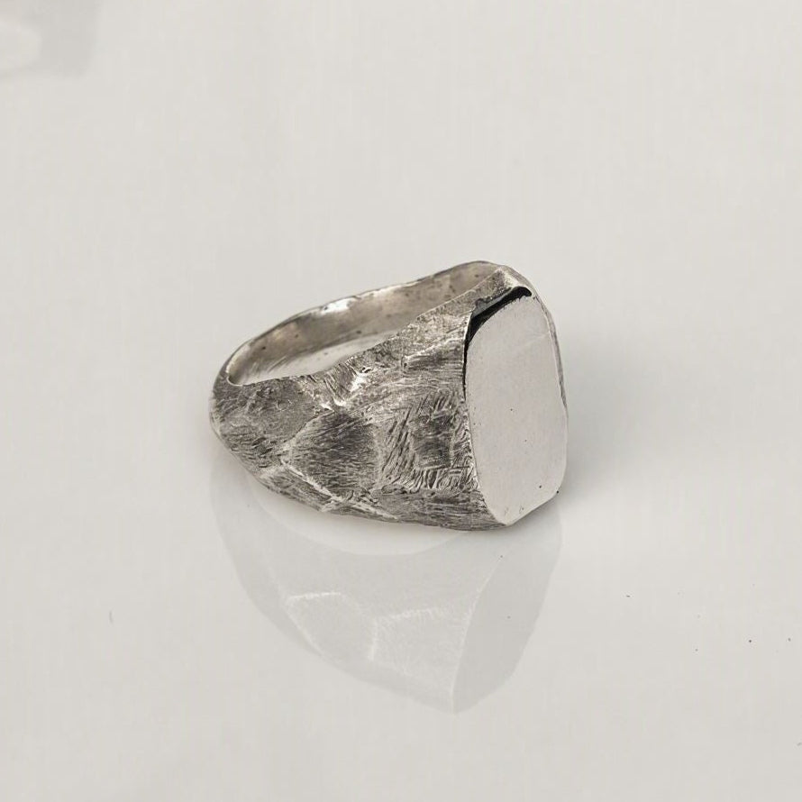 thick heavy silver signet ring or men
