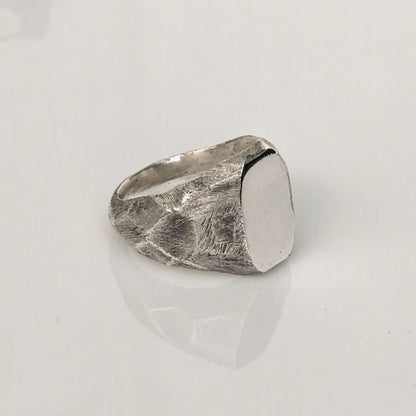 thick heavy silver signet ring or men